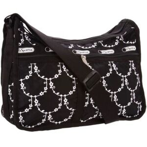 Lesportsac Deluxe Everyday Bag Black Flower Embroidery